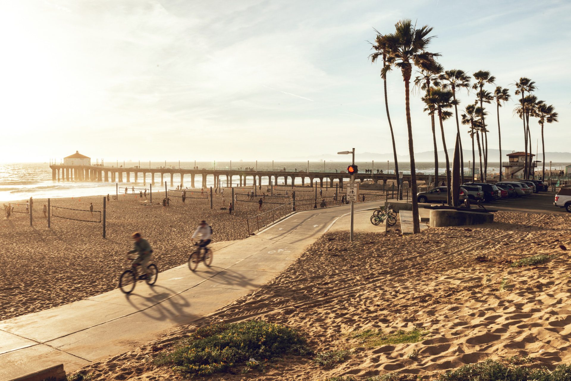The Strand bike path and Manhattan Beach Pier at golden hour