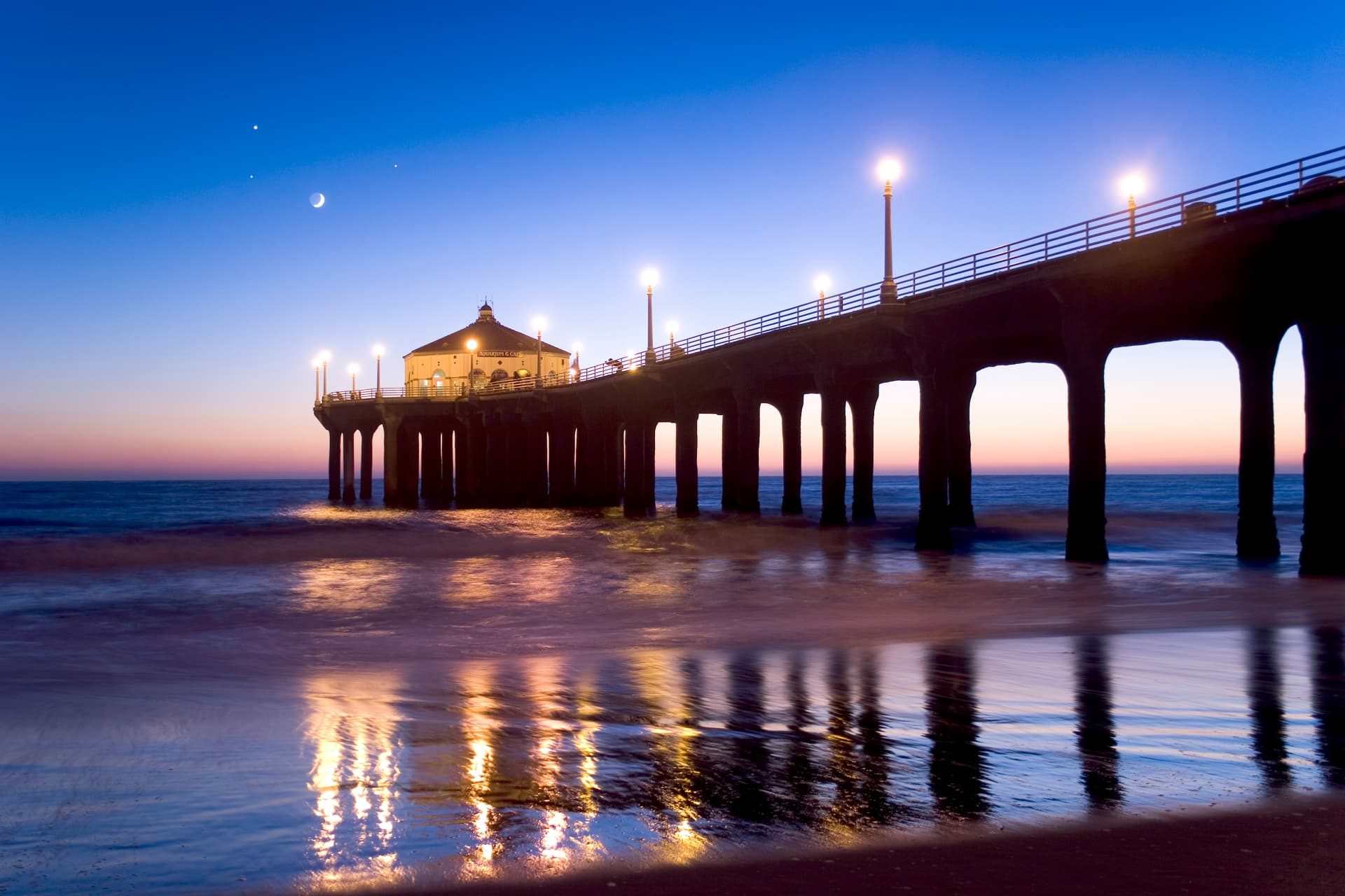 Manhattan Beach Pier lit up at twilight
